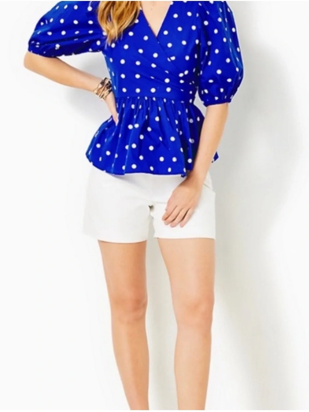 Lilly Pulitzer NWT Blue Grotto Women’s Blue Polka Dot Wrap Blouse size 6